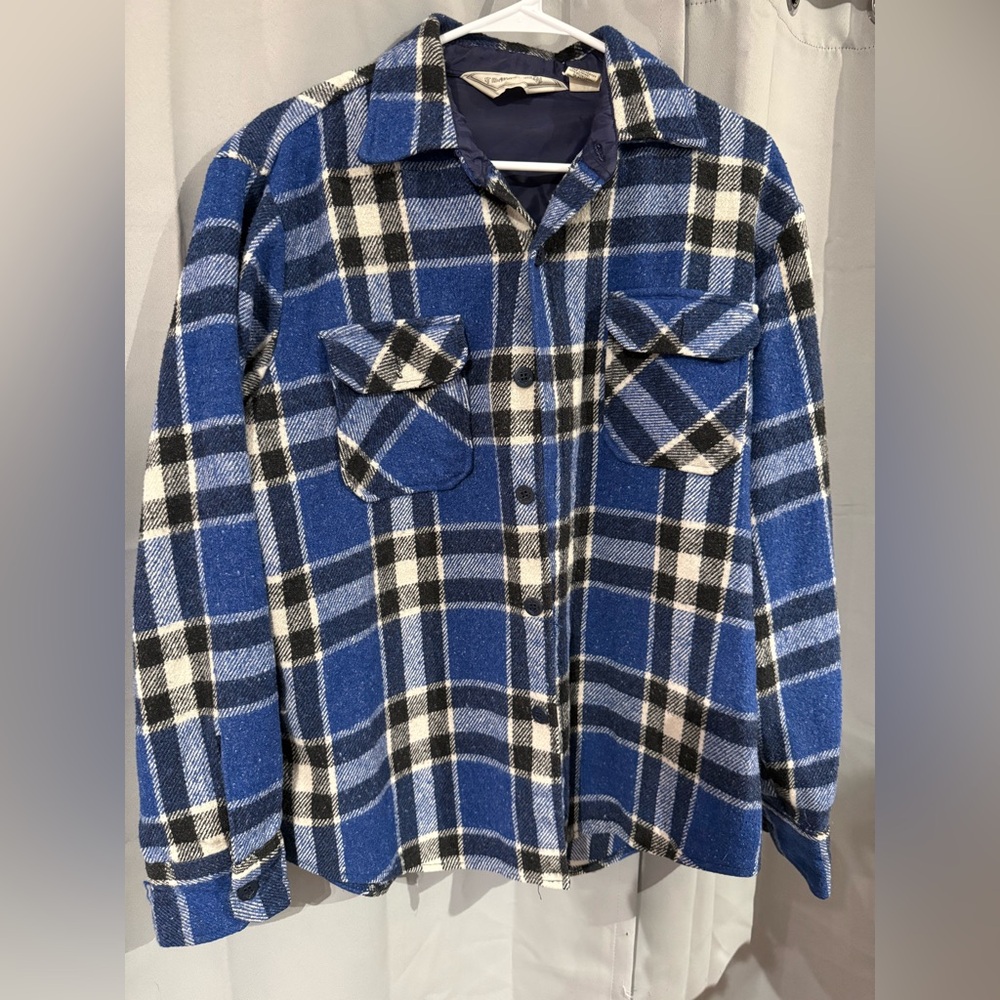 Utility BLUE Buffalo Plaid Lined‎ Button-Up Vintage Wool Warm Gorpcore Work Wear